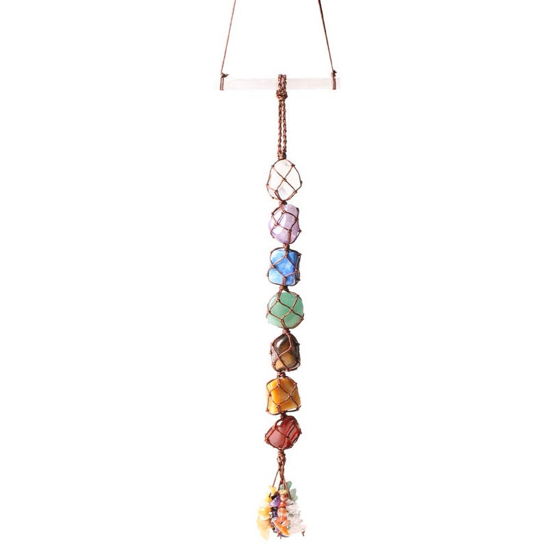 iSTONE Handmade Crystal Window Car Hanging Ornaments 7 Chakra Home Decoration Feng Shui Ornament Car Decoration Christmas Decorations Ornaments (Chakra-Gypsum) - Image 1